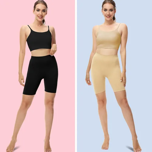 Vista 2 de Paquete de 2 pantalones cortos para mujer, cómodos pantalones cortos para debajo de los vestidos, pantalones cortos sin costuras antirozaduras