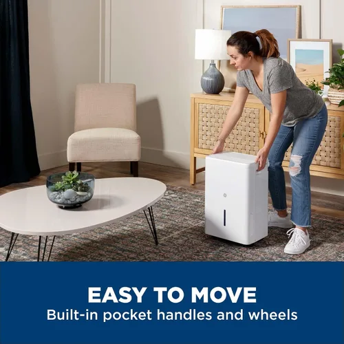 Vista 5 de GE Deshumidificador portátil de 25 pintas, perfecto para dormitorio, sótano y garaje o habitaciones de hasta 1500 pies cuadrados, ideal para áreas