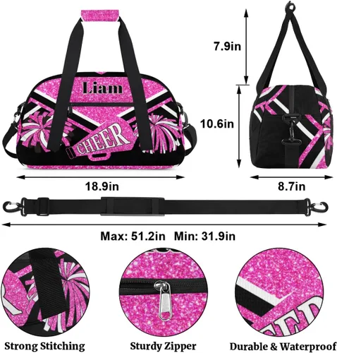 Vista 2 de Bolso personalizado de la danza del gimnasio de la animadora, bolso del barril de la animadora de encargo nombrado bolso de lona de los deportes
