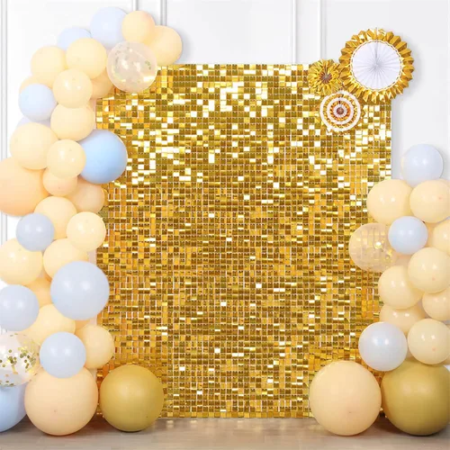 Vista 53 de 12 paneles cuadrados de lentejuelas brillantes para pared color azul claro (Baby Blue) telón de fondo decorativo para fiestas de bodas