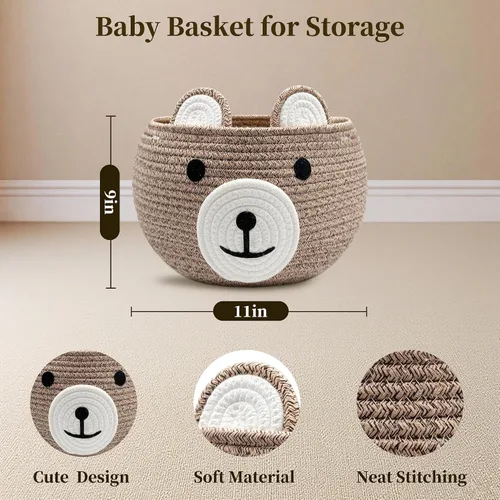 Vista 4 de Cesta de bebé para guardería, cestas de regalo de oso vacías para niños, cestas de baby shower para juguetes, cesta de almacenamiento de cuerda