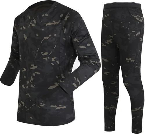Vista 3 de Muscularfit Conjunto de 2 piezas para correr, fitness, compresión, manga larga, camuflaje, secado rápido, pantalones deportivos, gimnasio, yoga