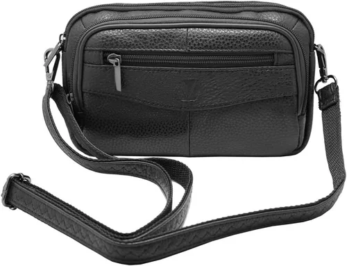 Vista 3 de Bolso bandolera de cuero genuino para hombre, bolso de mensajero, organizador de chequera