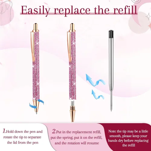 Vista 4 de 20 piezas de bolígrafos con strass, bolígrafos de metal brillante con diamantes, bolígrafos de cristal brillante a granel, bolígrafos retráctiles