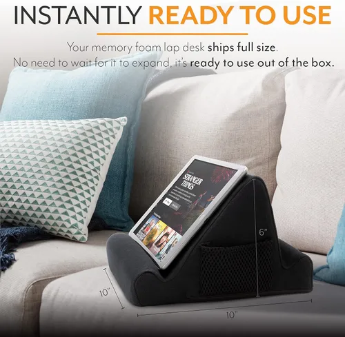 Vista 7 de Brookstone - Soporte para tableta de mesa de regazo con espuma viscoelástica, sostiene teléfonos, iPads, lectores de libros electrónicos, 2 ángulos