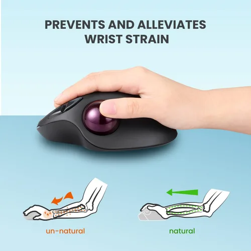 Vista 5 de Perixx 11568 Perimice-717 - Ratón inalámbrico de Trackball, Trackball integrado de 1.34 pulgadas con función de señalización, 5 botones