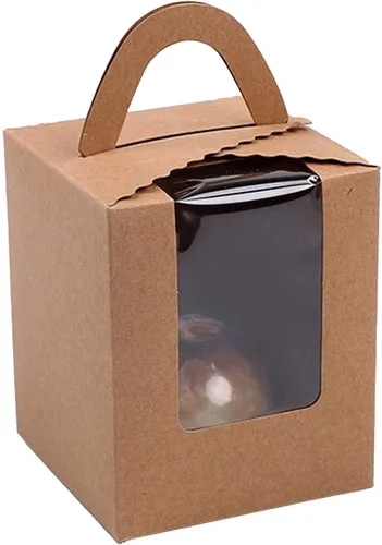 Vista 5 de 25 unidades de recipientes blancos individuales para cupcakes con insertos de ventana, asa para cajas de dulces de boda (25P-marrón)