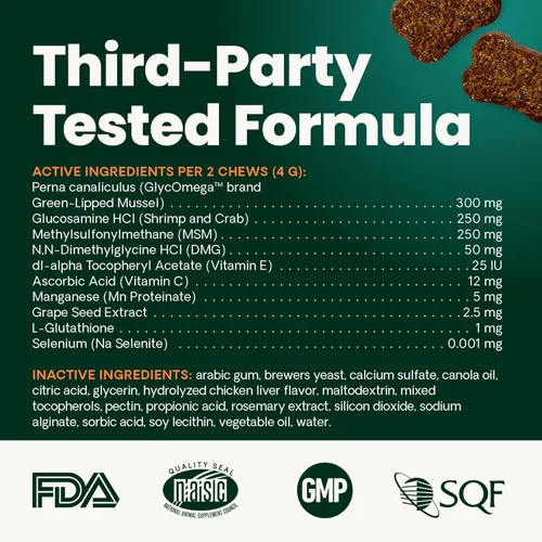 Vista 10 de VetriScience Laboratories GlycoFlex 3, Suplemento para cadera y articulaciones de gatos, 60 pastillas de tamaño masticable