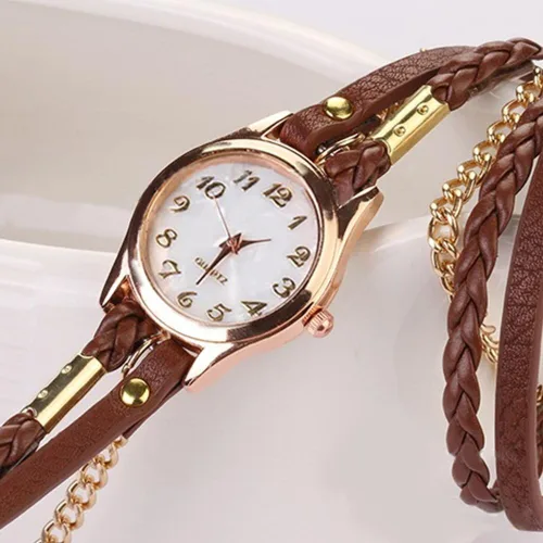 Vista 3 de Encantador reloj de pulsera de cadena de cuero vintage para mujer
