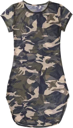 Vista 6 de iiniim Lencería para mujer, diseño de camuflaje con abertura lateral, malla transparente