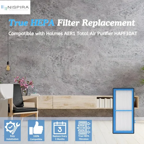 Vista 3 de Nispira Filtro de repuesto AER1 para purificador de aire Holmes HAPF30AT HAP242-NUC Total Air True HEPA 1 paquete, 1.2 x 10 x 4.6 pulgadas