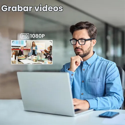 Vista 3 de Gafas de cámara para vlogging y computadora, lentes inteligentes de filtrado de luz azul con grabación de 1080P, manos libres y vista previa