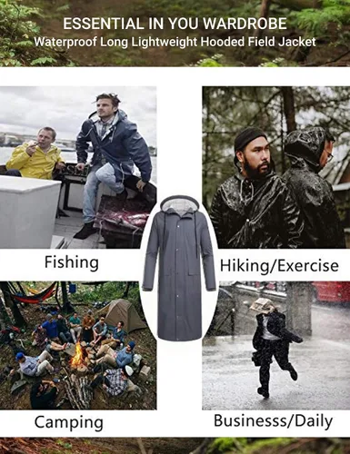 Vista 5 de COOFANDY Chaqueta impermeable para hombre con capucha, impermeable, ligera, activa, larga