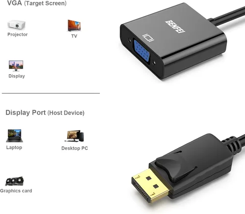 Vista 3 de BENFEI Conversor DisplayPort a VGA, cable macho a hembra chapados para Lenovo, Dell, HP, ASUS.