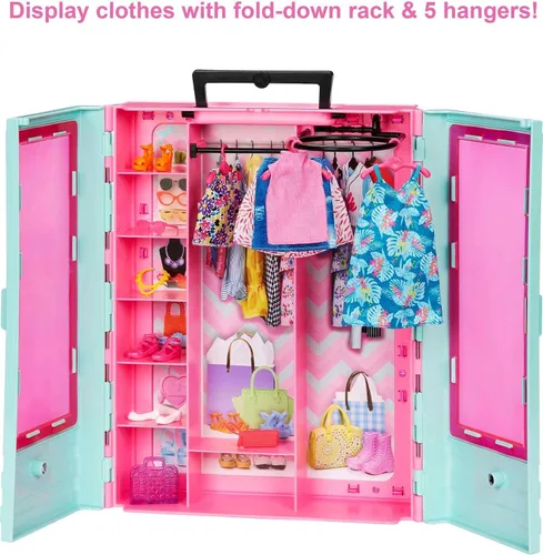 Vista 9 de Set de armario de Barbie con 3 conjuntos, accesorios de estilo y perchas, ropa para mezclar y combinar para más de 50 looks