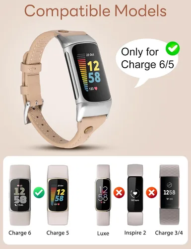 Vista 3 de Wearlizer Correa de cuero compatible con correas Fitbit Charge 5/6, correa de reloj de cuero delgada de repuesto para mujeres y hombres Beige