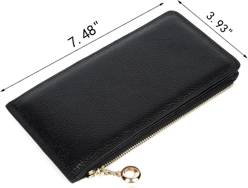 Vista 7 de Yaluxe- Cartera para mujer con bloqueo RFID, de cuero genuino, multiorganizador de tarjetas con bolsillo con zíper