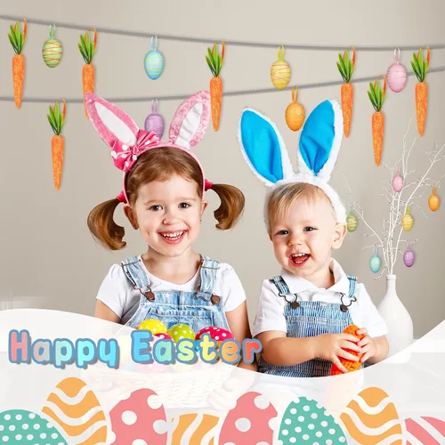 Vista 4 de YBB 24 adornos de zanahoria de huevo de Pascua, huevos colgantes de espuma brillante, zanahorias para suministros de fiesta de Pascua, decoración