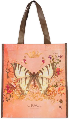 Vista 15 de Christian Art Gifts Bolsa de compras reutilizable floral Bumble Bee Versículo bíblico de fe, multicolor, Romanos 5:1, fácil de sostener, bolso Verde