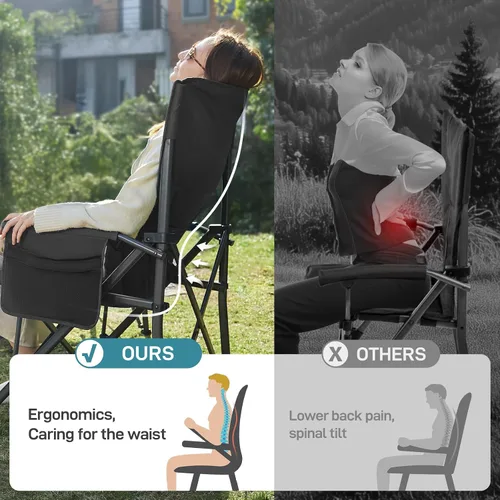 Vista 2 de EVER ADVANCED Oversized Folding Camping Chair for Adults with Adjustable Lumbar Support, Heavy Duty Chair with Side Pockets, Portable Collapsible