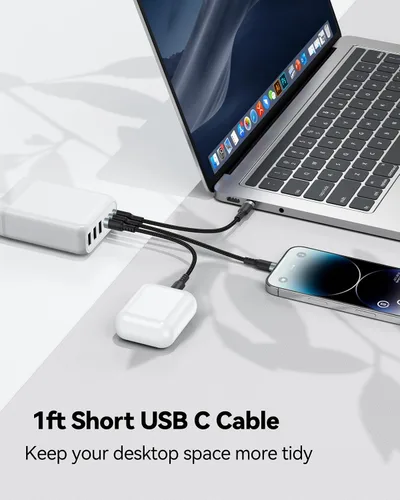 Vista 4 de Cable USB C de 1 pie, 2 unidades, carga rápida de 60 W, cable de carga USB