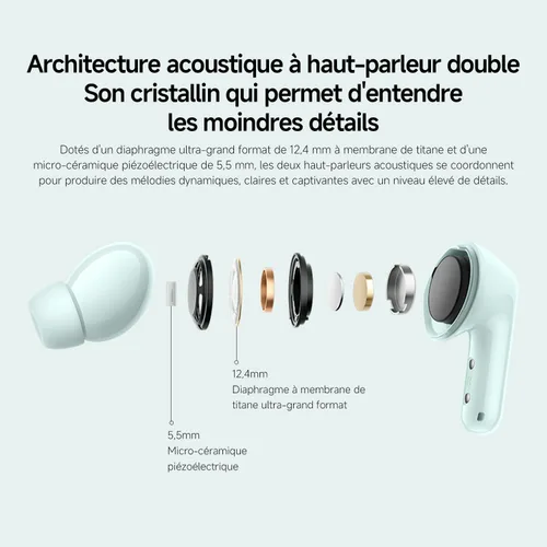 Vista 3 de XIAOMI Redmi Buds 6 (versión global) TWS auricular, auriculares con cancelación activa de ruido de 49 dB, sonido envolvente envolvente de 360 °
