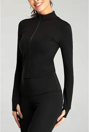 Vista 3 de Tanming Chaqueta de entrenamiento sin costuras con cremallera completa para mujer para correr yoga chándal