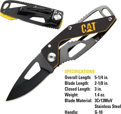 Vista 3 de CAT Cuchillo plegable de esqueleto, mango G10, hoja de acero inoxidable 3Cr13MoV, Liner-Lock, EDC cuchillo de campamento al aire libre