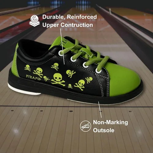 Vista 4 de Pyramid Youth Skull Black/Green Bowling Shoes - Universal Slide Soles