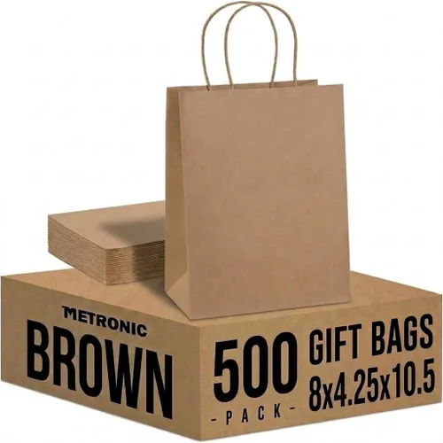Vista 24 de METRONIC Gift Bags with Handles,16x6x12 Recyclable Brown Paper Bags 50Pcs Marrón