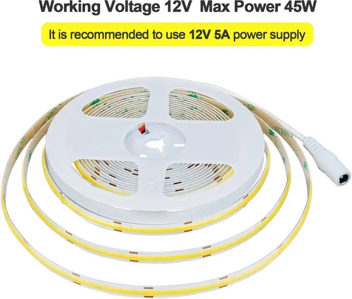 Vista 5 de GOMING Tira de luz LED COB DC de 12 V, blanco cálido, 3000 K, 16.4 pies, 1560 LED, CRI 93+, brillo uniforme, flexible, IP20, no impermeable, cinta