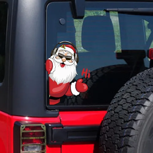Vista 39 de Pegatina Navideña de Papá Noel Asomado, Lindas Pegatinas de Venado y Muñeco de Nieve para Ventana, Adhesivos para Parachoques de Coche, Adornos