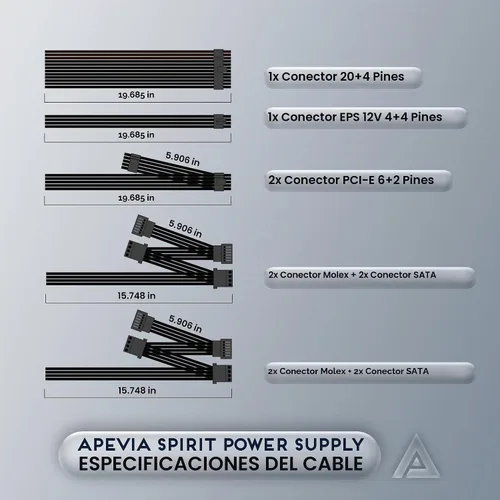 Vista 6 de Apevia ATX-SP700 Spirit 700W ATX Fuente de alimentación, ventilador de 4.724 in, todas las protecciones 120mm Auto Thermal Controlled Fan, Quiet