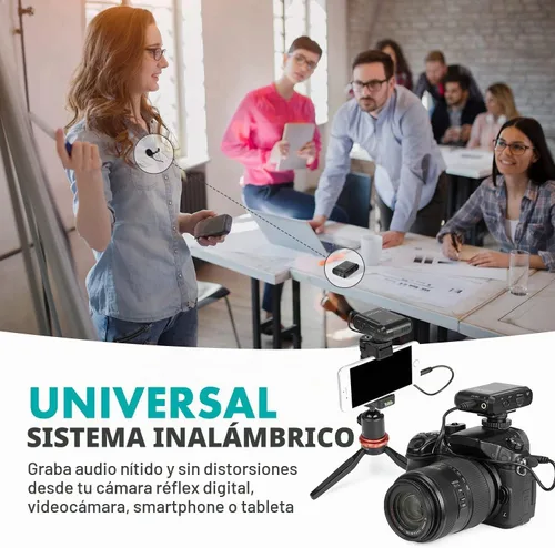 Vista 2 de Movo WMX-1 Sistema de micrófono inalámbrico Lavalier de 2.4 GHz compatible con cámaras DSLR, videocámaras, iPhone, teléfonos inteligentes Android