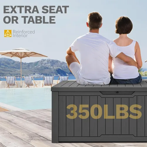 Vista 4 de DWVO Caja de almacenamiento al aire libre de 120 galones, resina resistente a la intemperie, versátil para muebles de patio, cojines de exterior