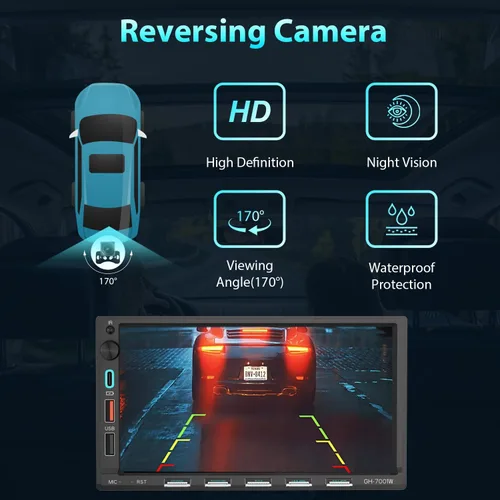 Vista 6 de Estéreo para coche de doble din, 7 pulgadas, pantalla táctil inalámbrica CarPlay/Android Auto Bluetooth AM/FM Radio Mirror Link Tipo-C USB