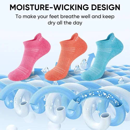 Vista 5 de calcetines tobilleros para mujer, 6 pares de calcetines deportivos con suela acolchada