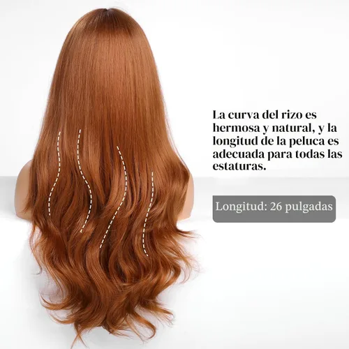 Vista 3 de HAIRCUBE - Peluca castaña con flequillo para mujer, peluca larga ondulada rizada para mujer, pelucas sintéticas onduladas rizadas para niñas, de 26