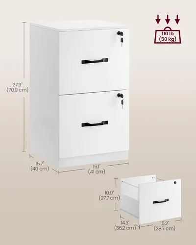 Vista 6 de VASAGLE Archivador de 2 cajones con cerradura, soporte de impresora, organizador de archivador de oficina, para documentos tamaño A4 y carta, blanco