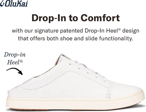 Vista 4 de OLUKAI Pehuea Li 'ILI - Zapatillas de cuero para mujer de uso diario, zapatos casuales y versátiles con tacón abatible, materiales suaves