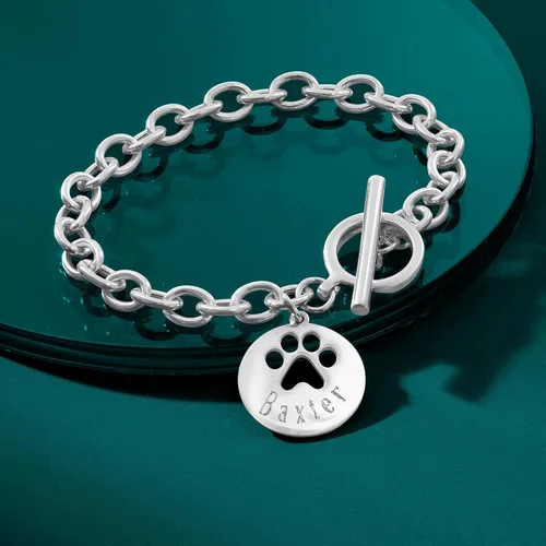 Vista 5 de Ross-Simons Pulsera de plata de ley con estampado de pata personalizada