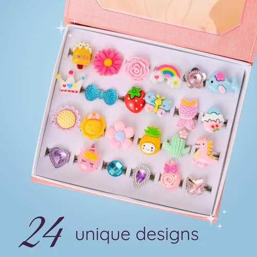 Vista 3 de nutty toys Anillos de Joyas para Niñas Pequeñas, 24 Juego de Joyería Ajustable para Disfrazarse y Juego de Simulación para Niños, Mejores Regalos