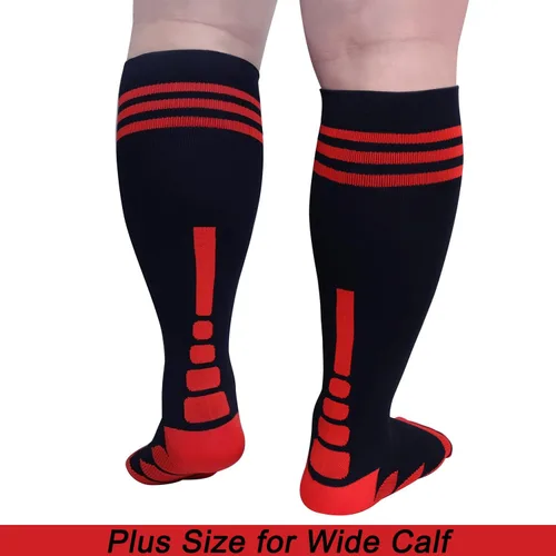 Vista 2 de 3 pares de calcetines de compresión de talla grande, pantorrilla ancha, para mujeres y hombres, hasta la rodilla, 20-30 mmHg, circulación