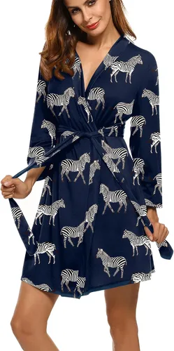 Vista 31 de HOTOUCH - Bata ligera de punto corta para mujer, bata de baño suave con bolsillos, ropa de dormir para damas