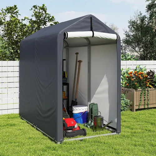 Vista 7 de GARTOO - Refugio portátil independiente para bicicletas al aire libre de 6 x 3 pies - Cobertizo para bicicletas con puerta enrollable y ventana
