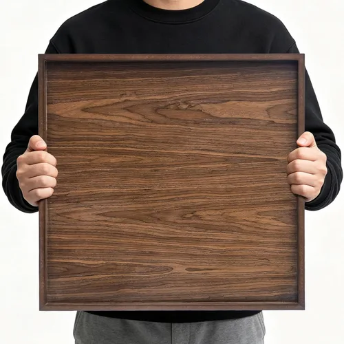 Vista 8 de Bandeja de servir cuadrada de madera para decoración del hogar, bandeja otomana de madera de nogal negro para sala de estar, bandejas de 2-Negro