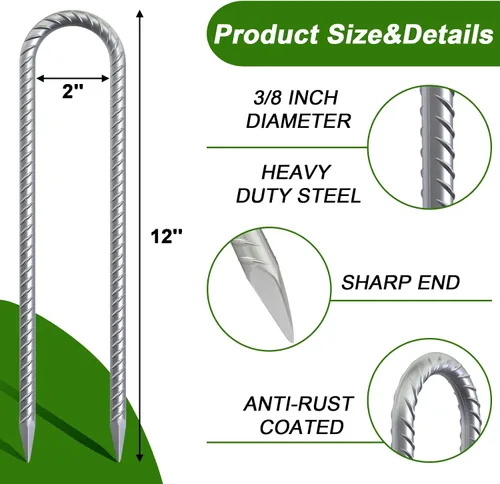 Vista 2 de AAGUT Juego de 6 estacas para trampolín de 12 pulgadas, kit de anclaje de amarre para trampolín de 3/8 pulgadas, resistente al viento, accesorios