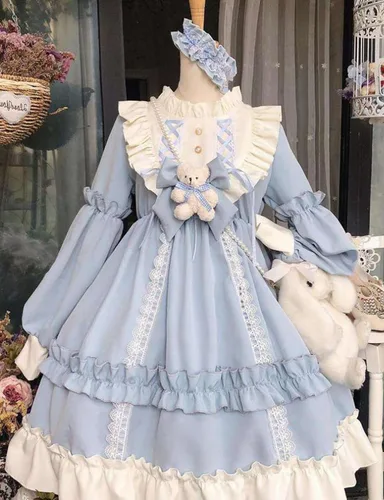 Vista 4 de Adove Vestido Kawaii Lolita para mujer, vestidos de Lolita de manga larga para adolescentes y niñas
