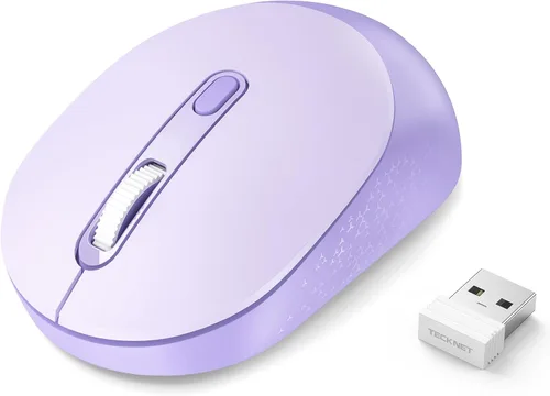 Vista 9 de TECKNET Ratón inalámbrico Bluetooth, receptor USB-A Bluetooth 5.0 y 2.4G, compacto y portátil, clic silencioso, diseño ergonómico simétrico, batería