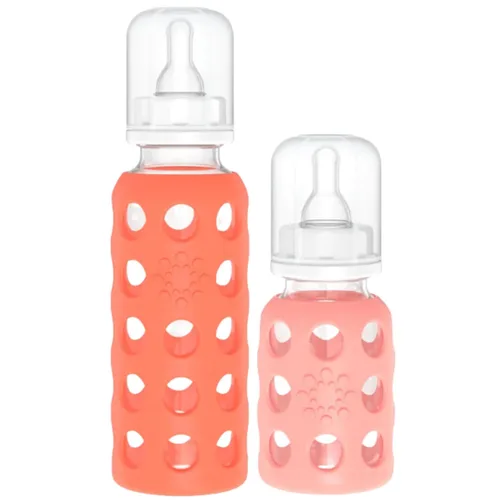 Vista 47 de Lifefactory Biberón de vidrio sin BPA Funda protectora de silicona Paquete de 2 de 4 onzas melón, plátano